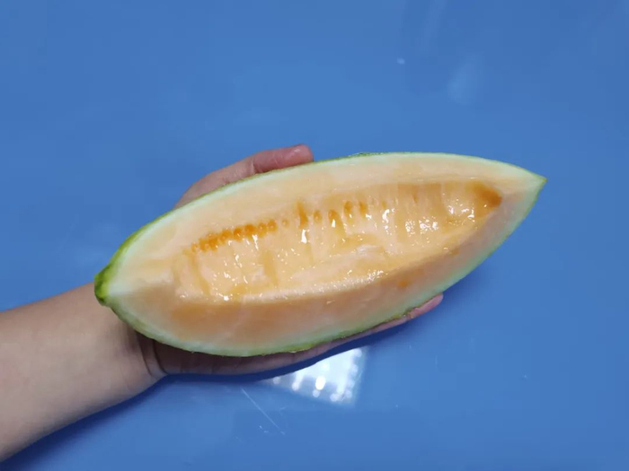 图：可食部 100g 蜜瓜，约 1 手掌 作者拍摄