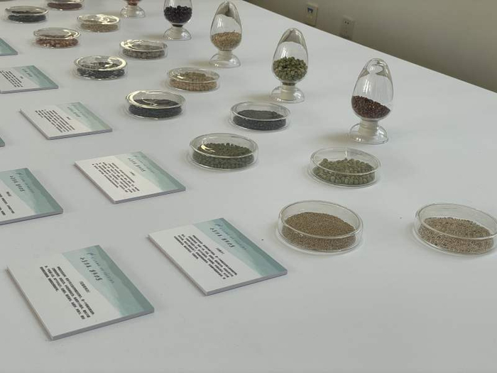 展出的玉米、高粱、谷子等农作物的种子。新京报记者 陈超 摄