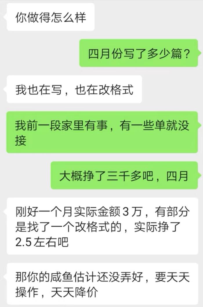 一位写手自称4月份帮他东说念主代写论文及修改论文姿首，收入3万元。聊天截图