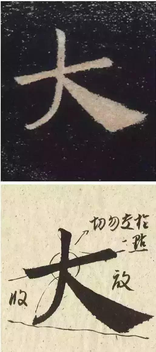 整体粗细变化较大,横划上扬强烈;撇划简洁,收笔向上,增强与捺划的关系