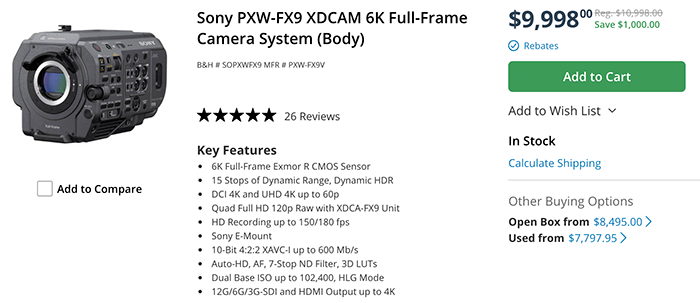 索尼fx9后续机将在今年夏末发布