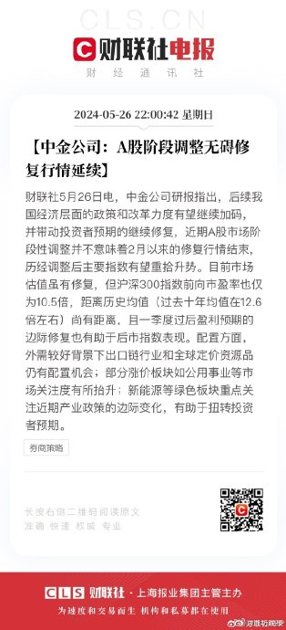 中金公司:a股阶段调整无碍修复行情延续