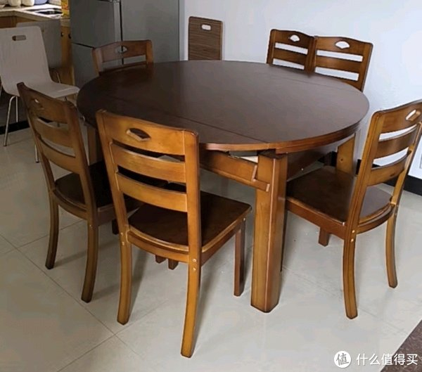 上林春天实木餐桌 可伸缩折叠实木餐桌椅组合餐桌餐椅圆形饭桌子餐厅