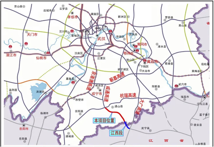 咸九高速项目规划图。图/“湖北发布”微信公众号
