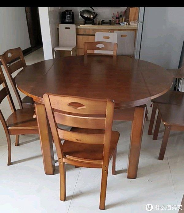 上林春天实木餐桌 可伸缩折叠实木餐桌椅组合餐桌餐椅圆形饭桌子餐厅