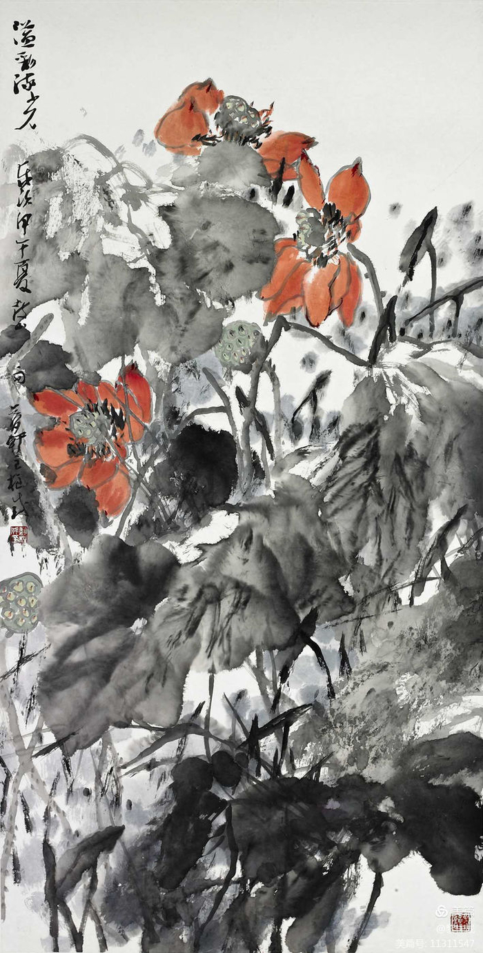 著名画家黎柱成笔下的荷花