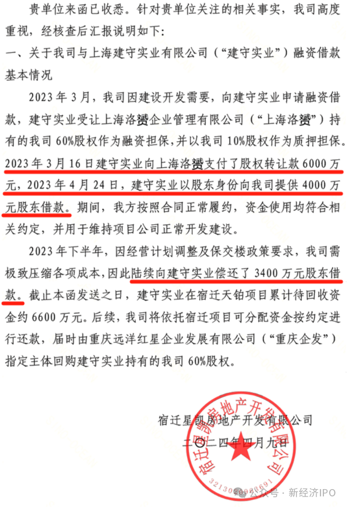 图14：宿迁星凯地产给相关部门的回函（部分）