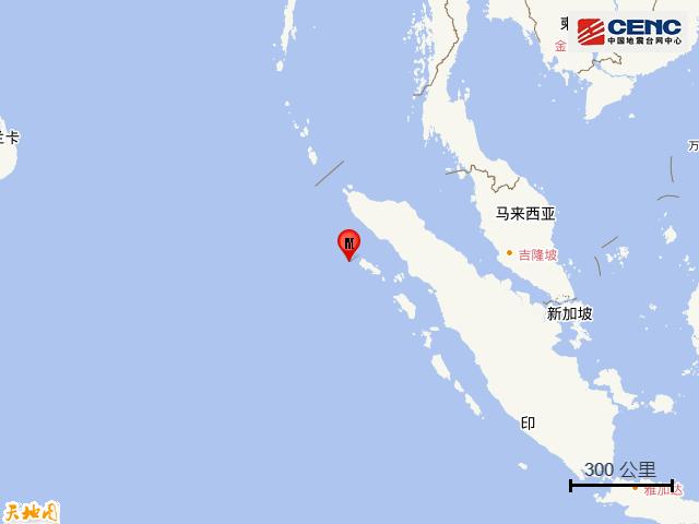 印尼苏门答腊岛北部海域发生59级地震