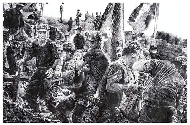 赵永江 《抗洪救灾》 72x50cm宋力 《风云百年》耿庆雷 《安徽屏山