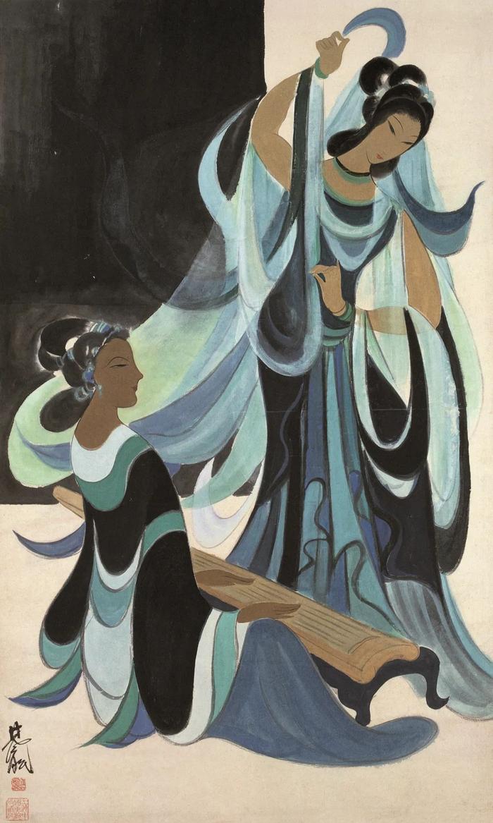 《舞蹈》，林风眠，中国画，122×72.5cm 1950年代，上海中国画院藏