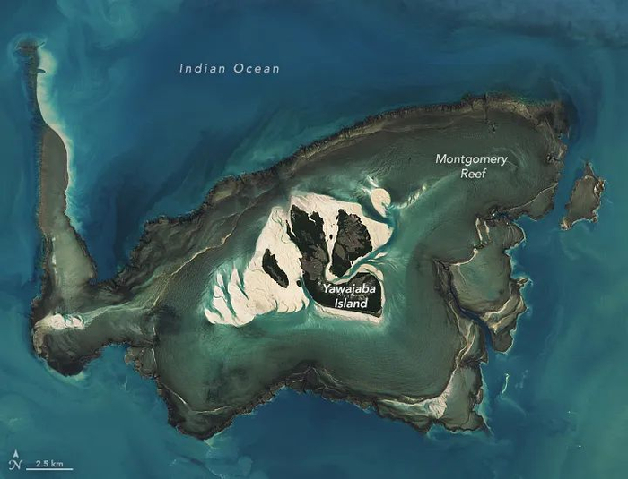 landsat 卫星在2024年4月拍摄了该地区yawajaba岛的涨潮和退潮图像.