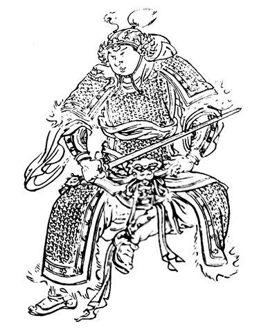 宋朝《搜山图》中的二郎神坐姿,杭州画家傅伯星先生摹绘明朝《水陆法