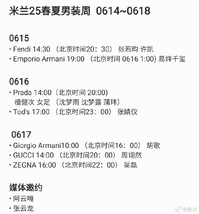 一份米兰时装周行程表