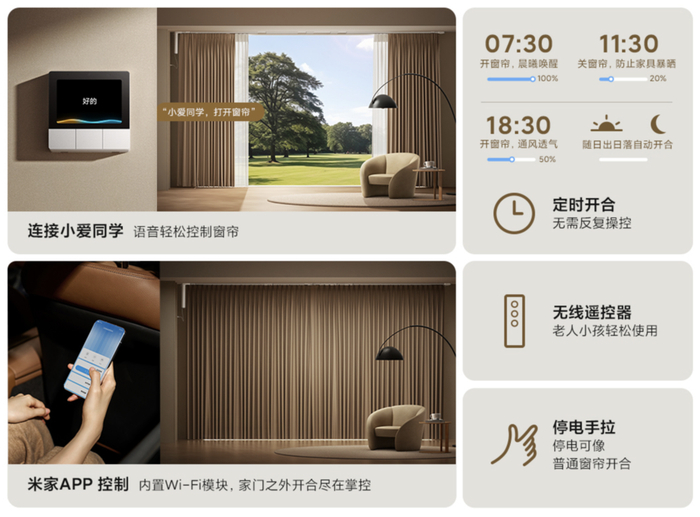 米家智能窗帘2  11日开售:多重降噪减震设计,849 元