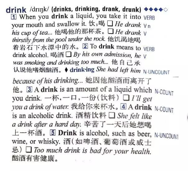 动词的-ing形式drinking,动词的过去式drank以及