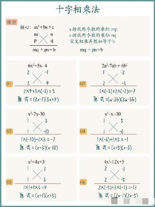 彻底掌握十字相乘法 很多孩子学不好初三和高一的代数