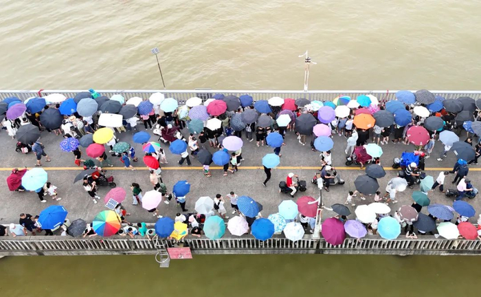 ▲昨天（6月10日）端午节，望牛墩有龙舟赛，岸上围满了人观看