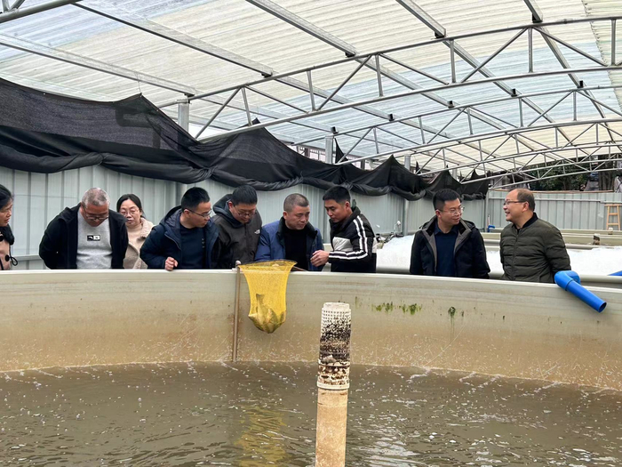 江西科技特派团水产团在广昌县长桥乡开展科技下乡活动，特派员贺刚实地指导鲈鱼养殖。