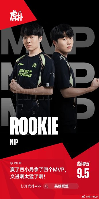 rookie以9.5分斩获昨日最佳选手