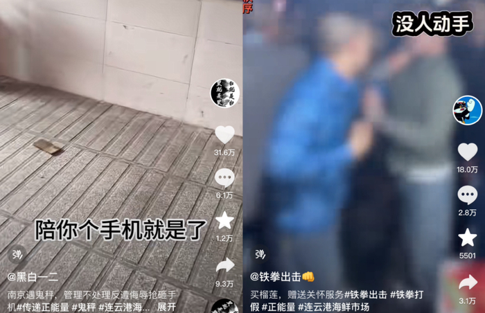 博主“黑白一二”和“铁拳出击”发布的打假视频