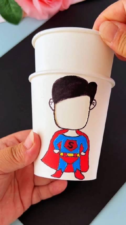用纸杯做有趣的超人爸爸手工吧!