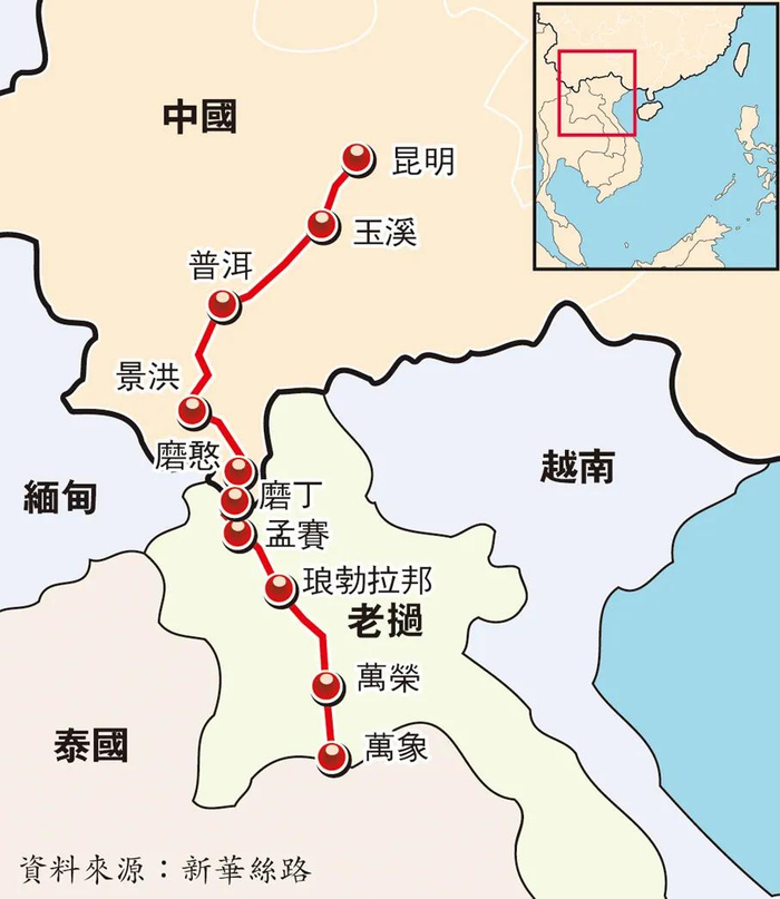中老铁路上的主要城市.