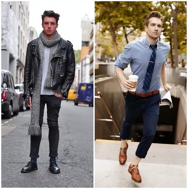 穿上一双色彩鲜明或图案有趣的高筒袜,再搭配一双复古风格的皮鞋,如