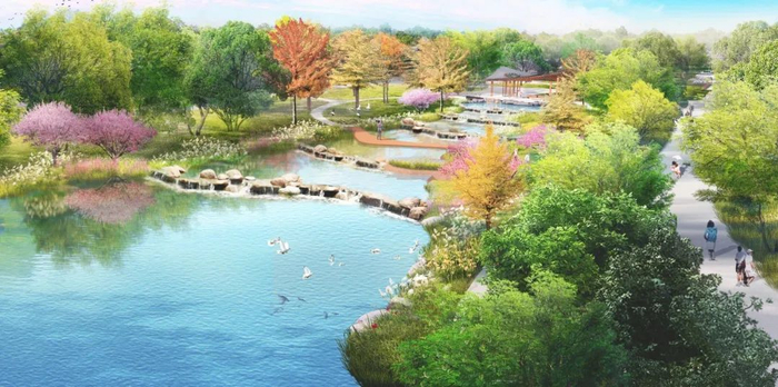 ▲在建的西玉河湿地公园效果图