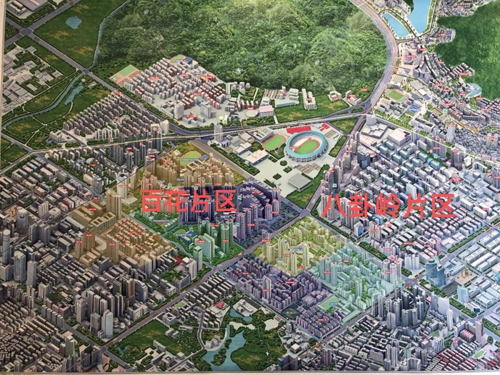 深圳市福田区百花片区与八卦岭片区的区位图。刘逸鹏/摄