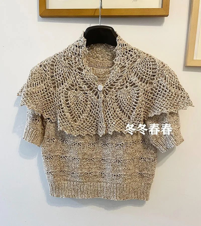 慕斯tee,女士圆肩镂空花短袖衫(附图解)