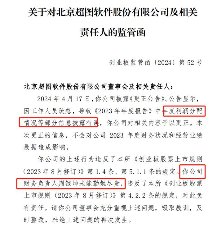 超图软件及董秘谭飞艳收监管函 因年度利润分配情况等部分信息披露有误