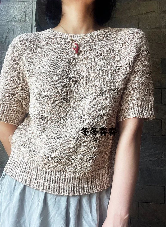 慕斯tee,女士圆肩镂空花短袖衫(附图解)