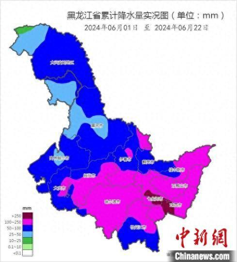 黑龙江省2024年6月1日至22日累计降水量实况图。 黑龙江省气象局供图