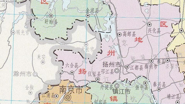 六合曾属扬州地区。图片来源于《江苏省行政区划地图集》