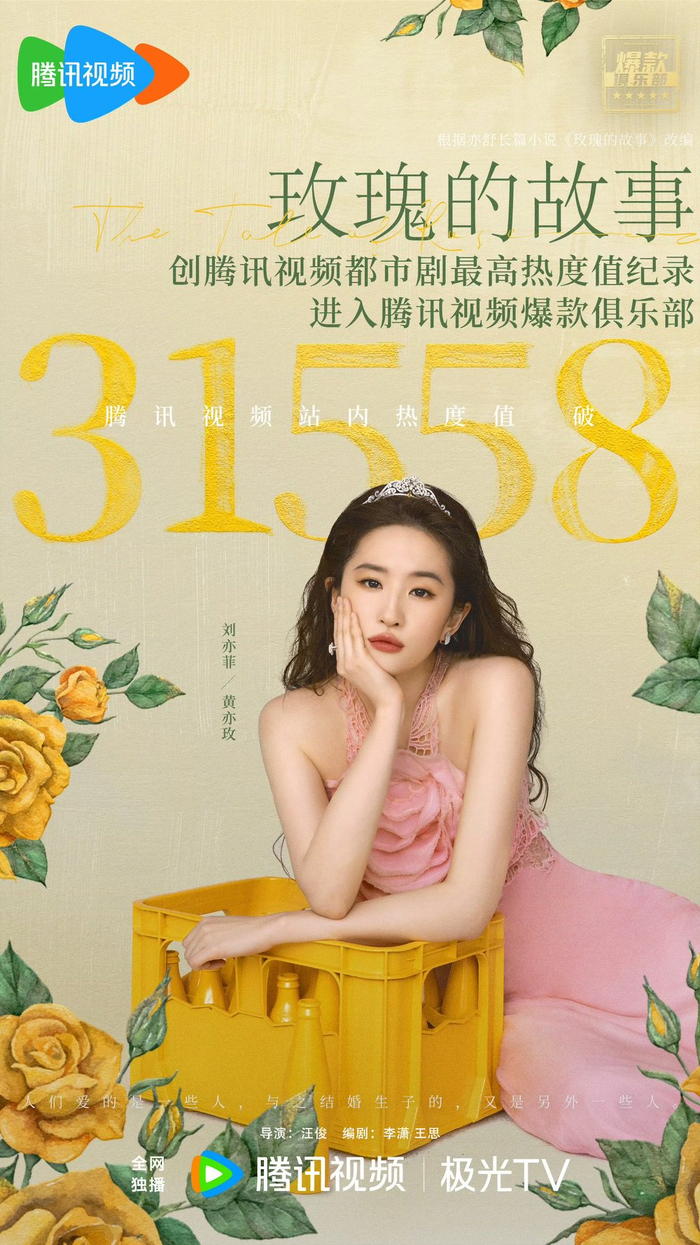 《玫瑰的故事》创下腾讯视频都市剧最高热度值记录。图片来源：剧方微博