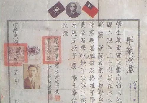 施平的浙江大学毕业证书