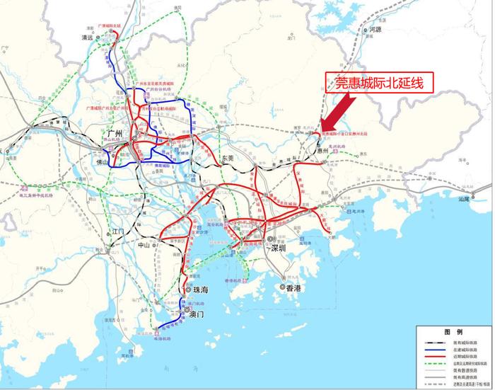 莞惠城际小金口至惠州北段项目位于惠州境内,线路自既有莞惠城际小金