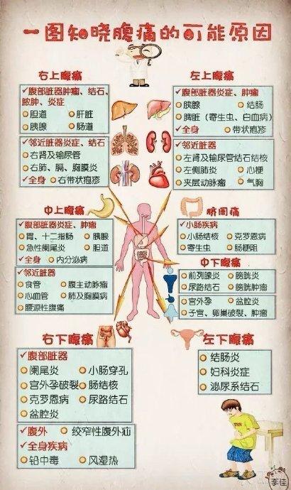 一图读懂:7 种常见腹痛的各大病因 急性腹痛是急诊