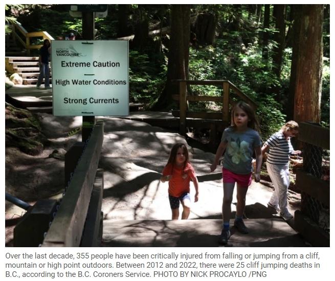 7 月 3 日,他从北温哥华的林恩峡谷(lynn canyon)的一处悬