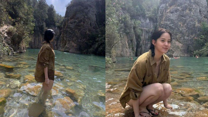 欧阳娜娜辣穿三点式比基尼,河中游泳泄真实身材