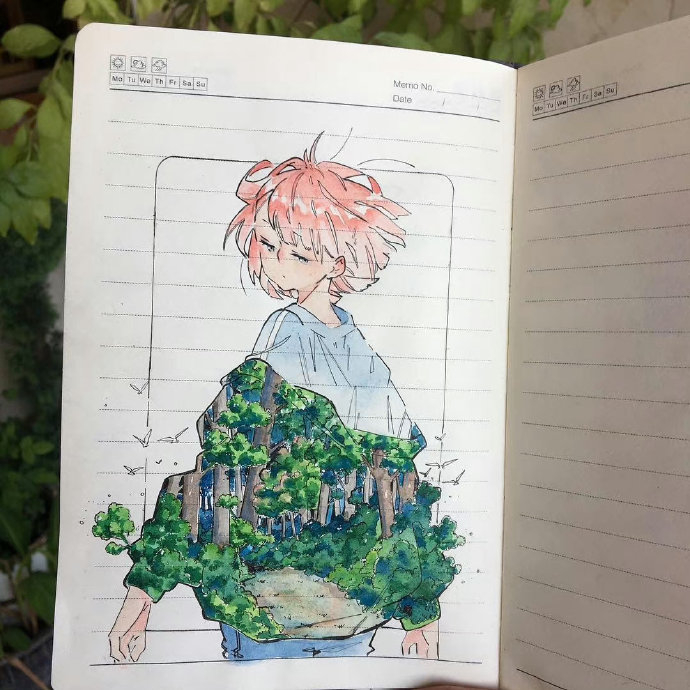 日记本上的人物水彩插画|画家 ikedda