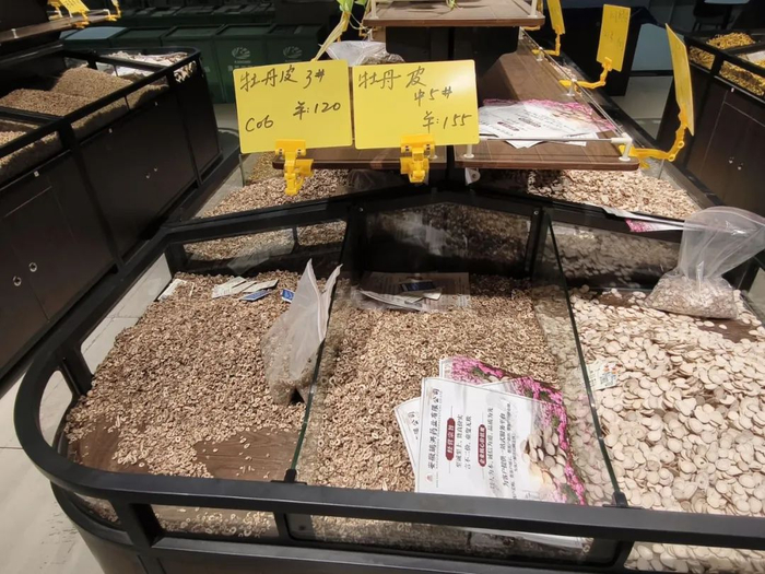 康美中药城，图片为牡丹皮。陈雨康/摄