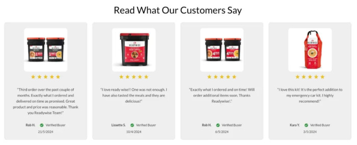 购买应急食品的消费者积极反馈；图片来源：Readywise