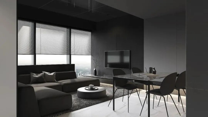 空间内部的黑色仿佛可以流动,从高级的一端流向另一端.