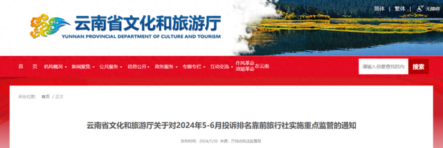 云南省文化和旅游厅网站截图