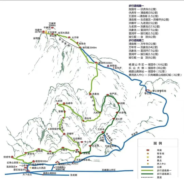 峨眉山旅游线路图。