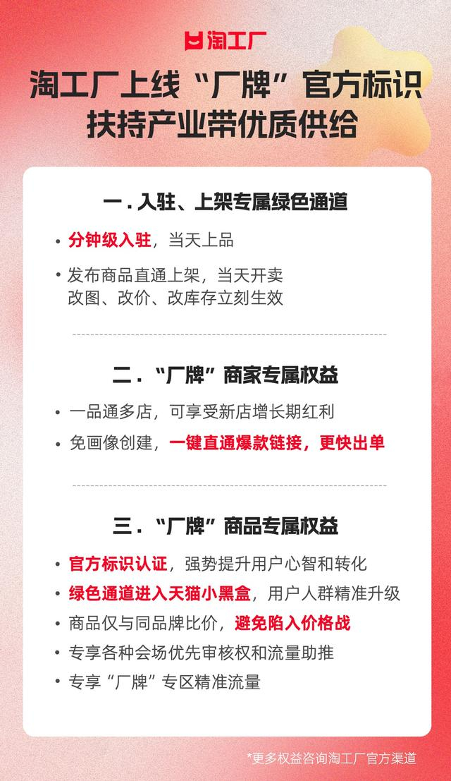 图说：淘工厂上线“厂牌”官方认证，多项目权益扶持产业带优质供给。