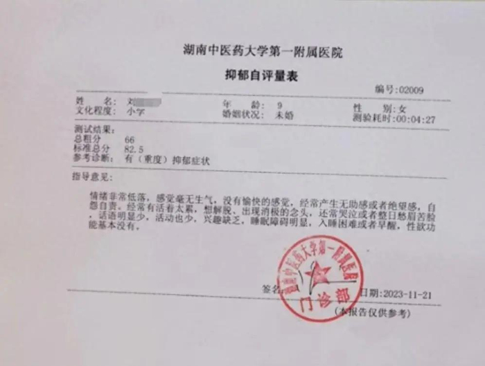 抑郁自评量表写明为情绪非常低落，经常产生无助感和绝望感。图/受访者提供