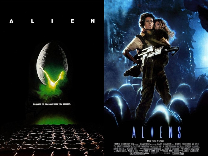 《异形1》和《异形2》，看海报就明白整体风格差异不小，但都有可观之处，也造就了“异形”这一系列的经典性。