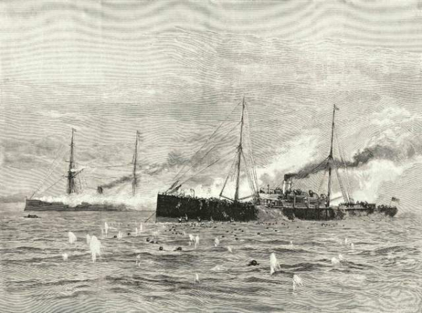 高升号被击沉，根据幸存者的素描绘制